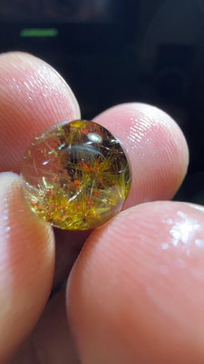 10.9mm天然海膽發晶花水晶單珠，超美布景滿滿金綠色調太陽