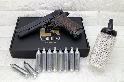 台南 武星級 iGUN M1911 手槍 CO2槍 PMC + CO2小鋼瓶 + 奶瓶 ( COLT 45手槍MEU