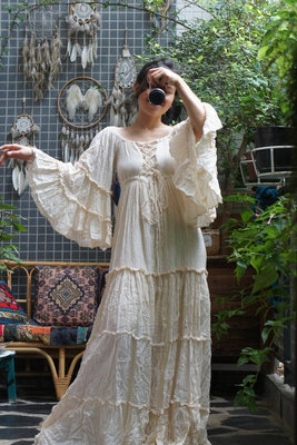 成都現貨 泰國清邁曼谷 口罩棉生態棉連衣裙 仙女裙喇叭袖