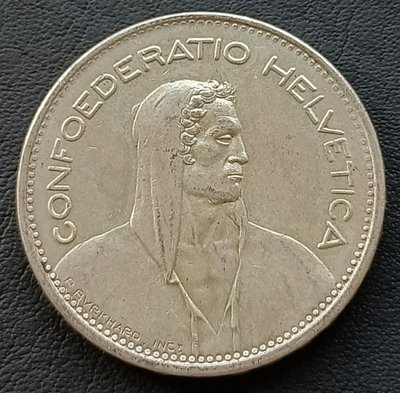 瑞士  1965年   赫爾維蒂婭女神   5法朗 5 Fr.  重15.03克   銀幣(含銀83.5%)  1803