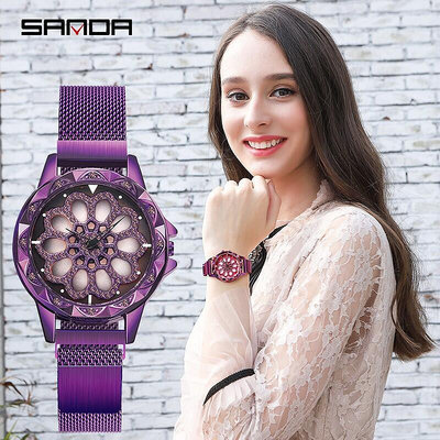 【現貨】SANDA三達奢華時尚女士手錶學生手鏈鑲帶時來運轉女式石英腕表