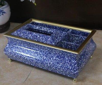 日本進口 好品質 青花瓷感 藍色 木頭製 遙控器收納盒 客廳民宿房間 紙巾盒收納盒 面紙盒衛生紙盒擺件送禮品禮物