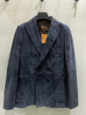 全新正品TOD'S 男款藍色絨面皮質條紋西服外套，尺碼48碼