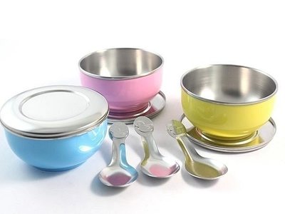 304(18-8)奕品兒童隔熱碗(附不鏽鋼蓋子)湯匙不鏽鋼兒童碗 不鏽鋼碗 兒童餐具
