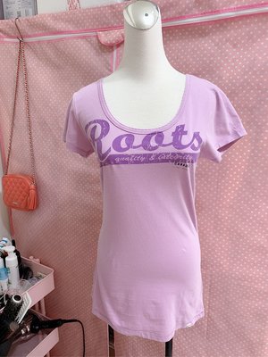 百貨公司專櫃Roots薰衣草紫100%有機棉圓領短袖女性上衣T恤