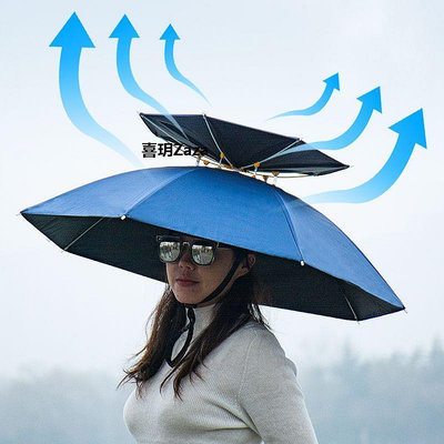 新品釣魚傘帽頭戴式傘帽黑膠碳素雙層防曬大號太陽傘帽遮陽傘雨傘垂釣