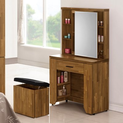 【在地人傢俱】22 簡單購-香格里拉雙色木紋2.5尺鏡台/化妝台-含椅 LC030-5