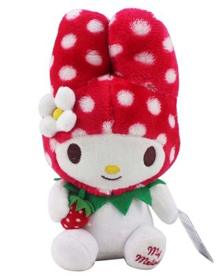 【卡漫迷】 美樂蒂 玩偶 草莓帽 21cm ㊣版 絨毛娃娃布偶 吊飾 擺飾 附吸盤 吊繩 My Melody 兔兔 收藏
