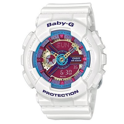 BABY-G 立體感繽紛色彩休閒運動錶(BA-112-7A)-白色/43.4mm