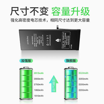 手機電池超大容量ARTMICKEY適用于蘋果X電池iphone7手機電池iphoneX/6sp六/7p七/8plus八x