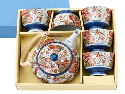 11622A 日本製造 好品質 和風一壺五杯茶具組 日式錦平安櫻陶瓷壺茶壺茶碗泡茶壺套裝陶器下午茶壺茶杯擺件禮品