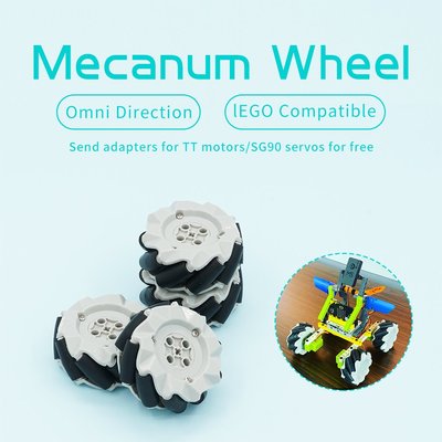 麥克納姆輪 一組四顆(含伺服馬達TT聯軸器) Mecanum Wheels 64mm LEGO Compatible