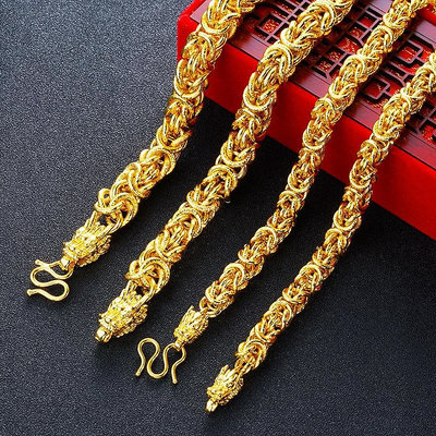越南沙金 霸氣男士布紋龍頭項鍊 首飾黃金項鍊 鍍金土豪金 時尚配飾