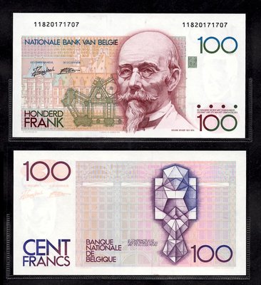 全新比利時ND1982-94年版100 Francs紙鈔