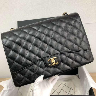 美品全配16開 Maxi Chanel 黑金荔枝皮CF 33鏈條包。成色超級棒！還是全配件！四角完美無磨損