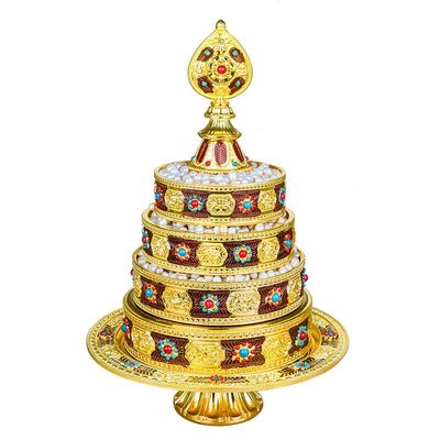 仿尼泊爾八吉祥曼扎盤藏傳佛教用曼茶羅曼達盤鑲寶珠供~特價