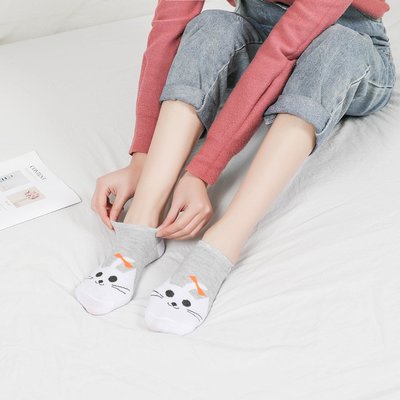 日系可愛卡通白貓款淺口短襪  優質棉材質  隱形襪 襪子 船型襪 短襪 成人襪 (X199)