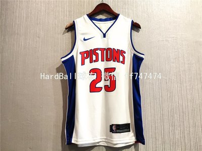 德瑞克·羅斯（Derrick Rose） NBA底特律活塞隊 熱轉印款式 球衣 25號 白色