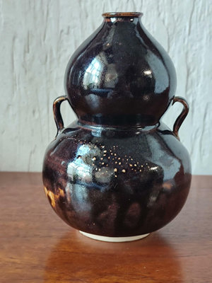 （可議價）-二手 宋 定窯黑釉葫蘆瓶，宋 黑定窯雙系葫蘆瓶，高17厘米，全品。 古玩 擺件 老物件【萬寶閣】4235