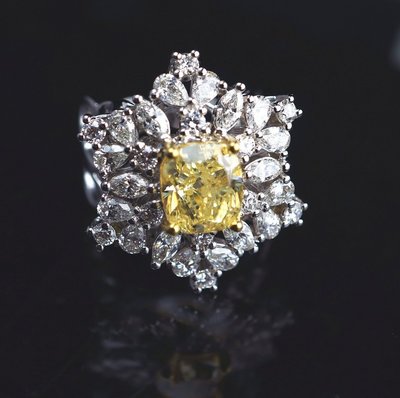 手工訂做GIA2.0克拉Natural Fancy Yellow黃彩鑽墜子/戒指兩用純14k金585 鑽石 藍寶石