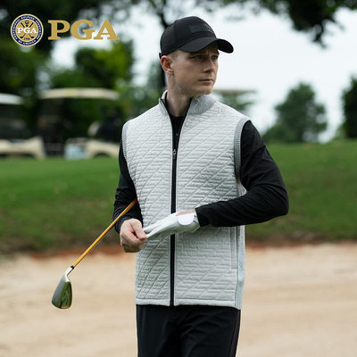 美國PGA 高爾夫馬甲男士毛織背心秋冬季保暖夾棉外套運動服裝男裝