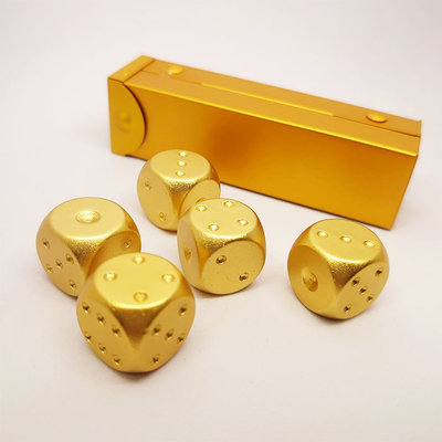 5顆裝黃金骰子 骰子 筒裝 黃金骰子 金色骰子 休閒用品 麻將用品 筒裝 BANG【HT81】