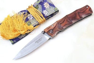 【angel 精品館 】日本MCUSTA 和風設計大馬士革鋼折刀 / (竹) 印度玫瑰木柄MC-74DR