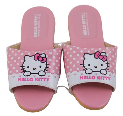 【卡漫迷】 Hello Kitty 皮革 拖鞋 20CM 粉紅白點 ㊣版 凱蒂貓 女童兒童 台灣製 圓點 室內拖 止滑