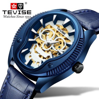 特價出清 酷炫爆款 TEVIES 特威斯 正品 消光色海盜船骷髏面 夜光顯示 全自動機械錶 時尚潮流型男手錶