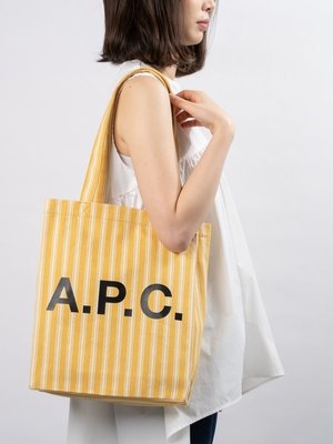 【熱賣精選】休閑衣服穿搭日韓國A.P.C. 豎條紋購物袋手提袋單肩手提帆布包apc