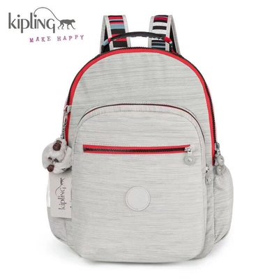 現貨 Kipling 猴子包 K21305 新款 亞麻灰 彩色背帶 拉鍊款輕量雙肩後背包 大款 限時優惠 防水