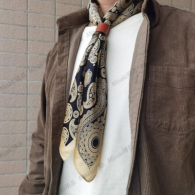 100%桑蠶絲加大雙面印花腰果花方巾男士絲巾復古vintage圍脖領巾-Misaki精品
