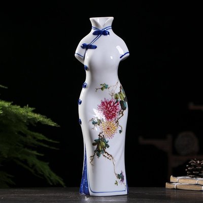 花瓶陶瓷客廳家居擺件工藝品手繪旗袍中式瓷器裝飾品禮品