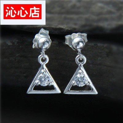 熱銷  飾品S925純銀三角耳環女款氣質韓國個性潮人鑲鉆耳釘水晶qxd4910
