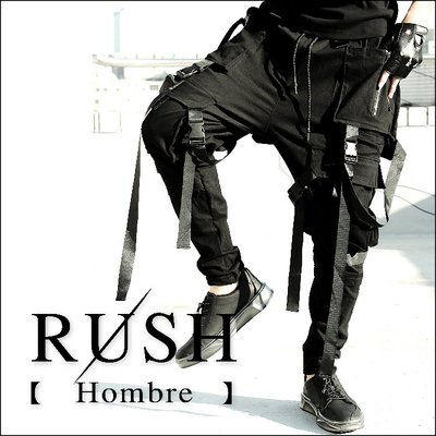 RUSH Hombre (韓國空運 現貨) 設計師超造型款多口袋垂墜緞帶吊帶褲 (男女皆可) (原價2080)