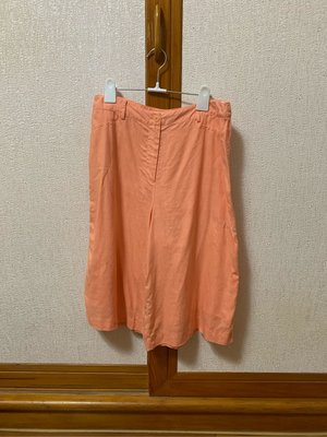 KUDA淡橘色七分麻寬褲（L)