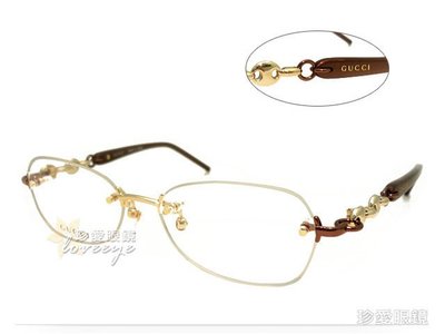【珍愛眼鏡館】GUCCI 古馳 日本製 時尚經典扣環純鈦無框光學眼鏡 GG8557J 金/咖啡 公司貨 # 8557