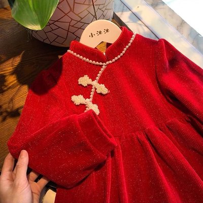 現貨 女童新年服 兒童新年漢服 兒童洋氣喜慶衣服 寶寶公主裙 中國風寶寶紅色唐裝 耶誕節衣服 女童洋裝 過年童裝 洋裝