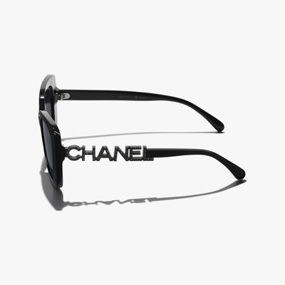 Chanel 香奈兒水鑽LOGO 不對稱太陽眼鏡CHANEL 黑框墨鏡素顏小臉神器