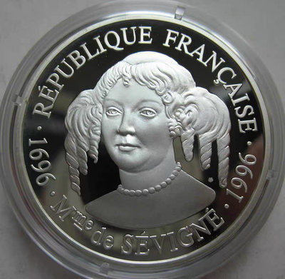 法國1996年100法郎精制紀念銀幣盒證齊歐洲作家瑪麗德賽維