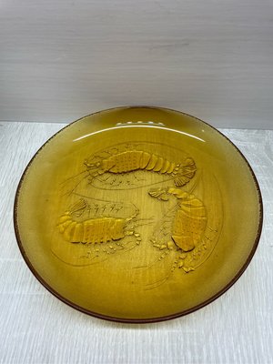 浮雕龍蝦玻璃盤 玻璃盤 水果盤 蝦子玻璃盤 早期玻璃盤 玻璃盤擺件 水果盤 菜盤 二手 蝦盤
