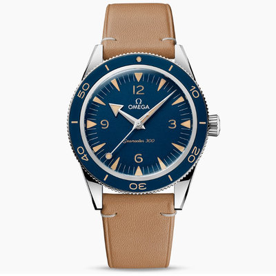 OMEGA 234.32.41.21.03.001 歐米茄 經典款式手錶 41mm 海馬300 藍面盤 米色皮錶帶