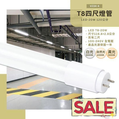 【EDDY燈飾網】(V234-4) LED-18W T8四呎玻璃燈管 雙邊入電 高流明 全電壓 可取代傳統燈管