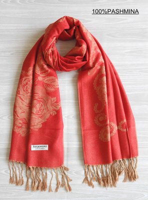 正品100%PASHMINA喀什米爾羊毛雙面會呼吸的圍巾披肩-紅玫瑰-送禮自用溫暖貼心禮物