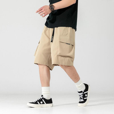 W2023男士短褲 夏季新款寬鬆五分褲子 日系男裝 韓版五分褲 卡扣腰帶工裝短褲
