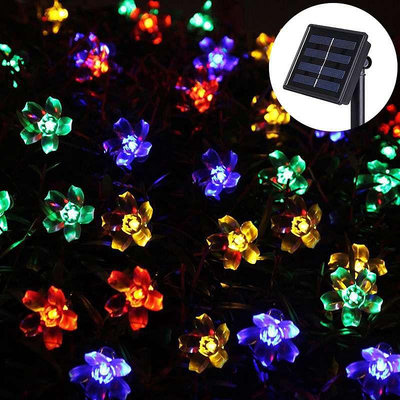 led太陽能燈串戶外花朵造型閃燈圣誕節庭院裝飾仿真桃花燈串