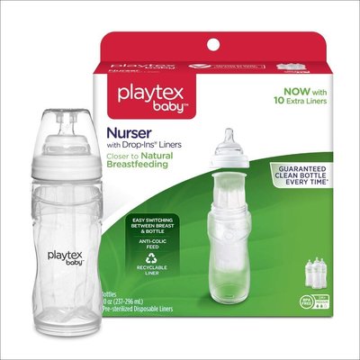 Playtex 2022年全新款防脹氣拋棄式 奶瓶 8oz-10oz 可彎曲3個入/1盒+奶水杯*1盒(100入)