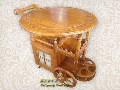 【設計私生活】柚木實木折合圓桌餐車、茶車、推車(免運費)234