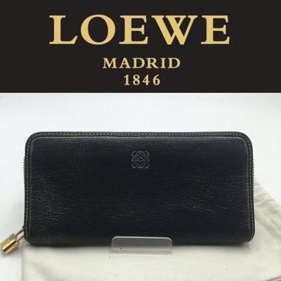 【皮老闆二店】二手真品 Loewe ㄇ型拉鍊長夾 皮夾 藍895