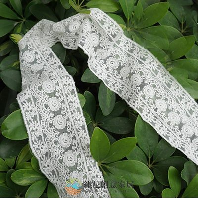 【現貨】H11清新白色 棉線立體刺繡軟網紗雙封邊花邊 可做腰封 拍攝道具-維尼創意家居